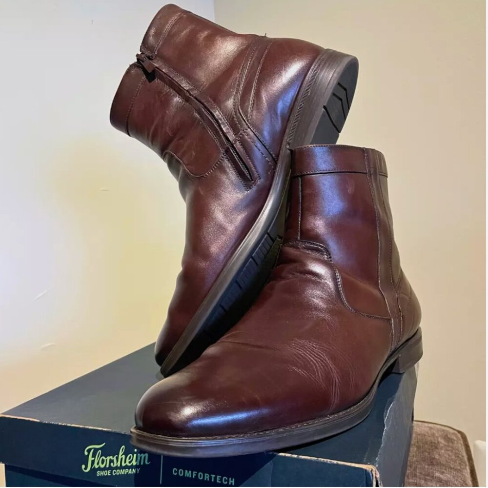 Men's Florsheim Boots Midtown Plain Toe Zipper Boot Brown 15 D